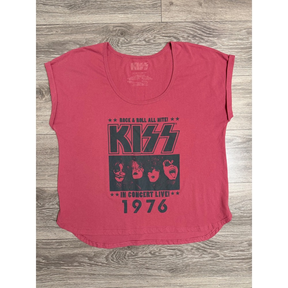 KISS Rock & Roll All Nite 1976 Graphic Tee 1X 18W/20W Red Scoop Neck Plus Women